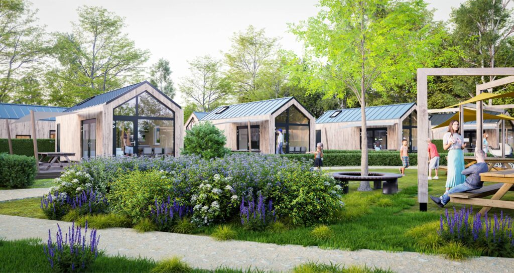 Vue globale de plusieurs chalets
